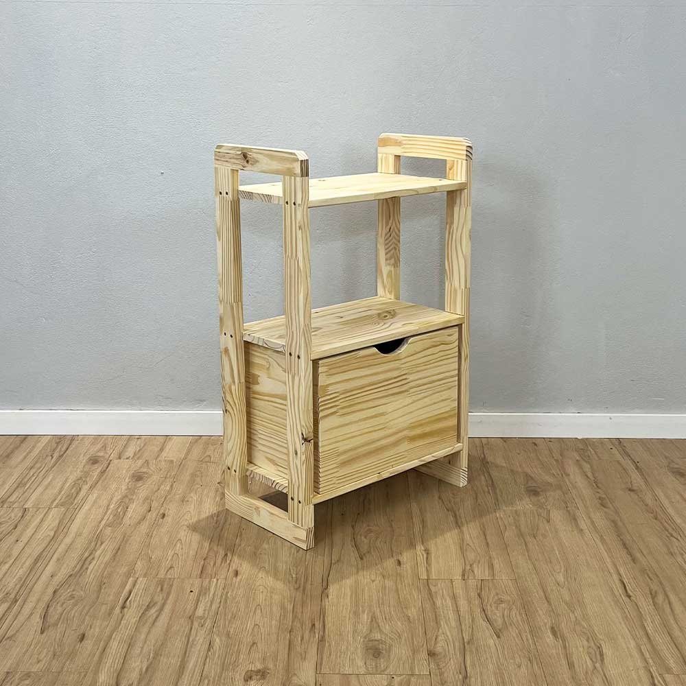 14 aparador de madeira pinus linea de 3 prateleiras slim com 1 gaveta natural