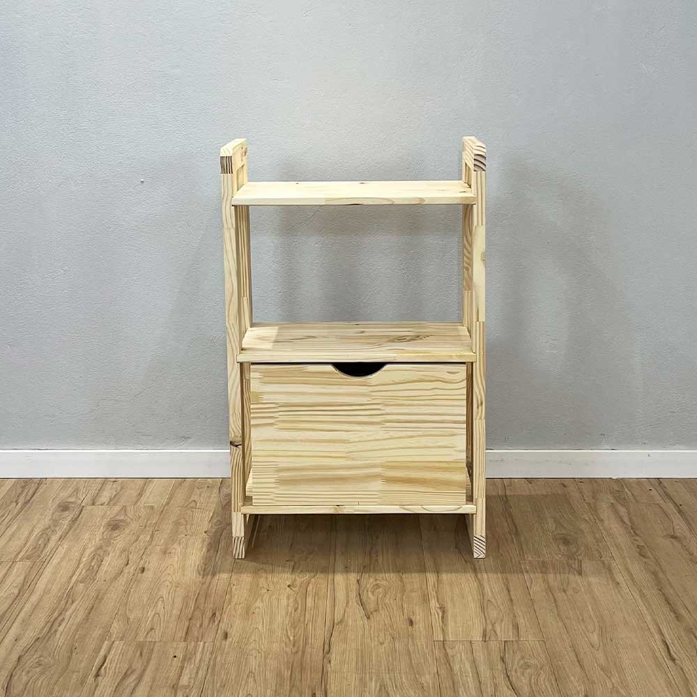 15 aparador de madeira pinus linea de 3 prateleiras slim com 1 gaveta natural