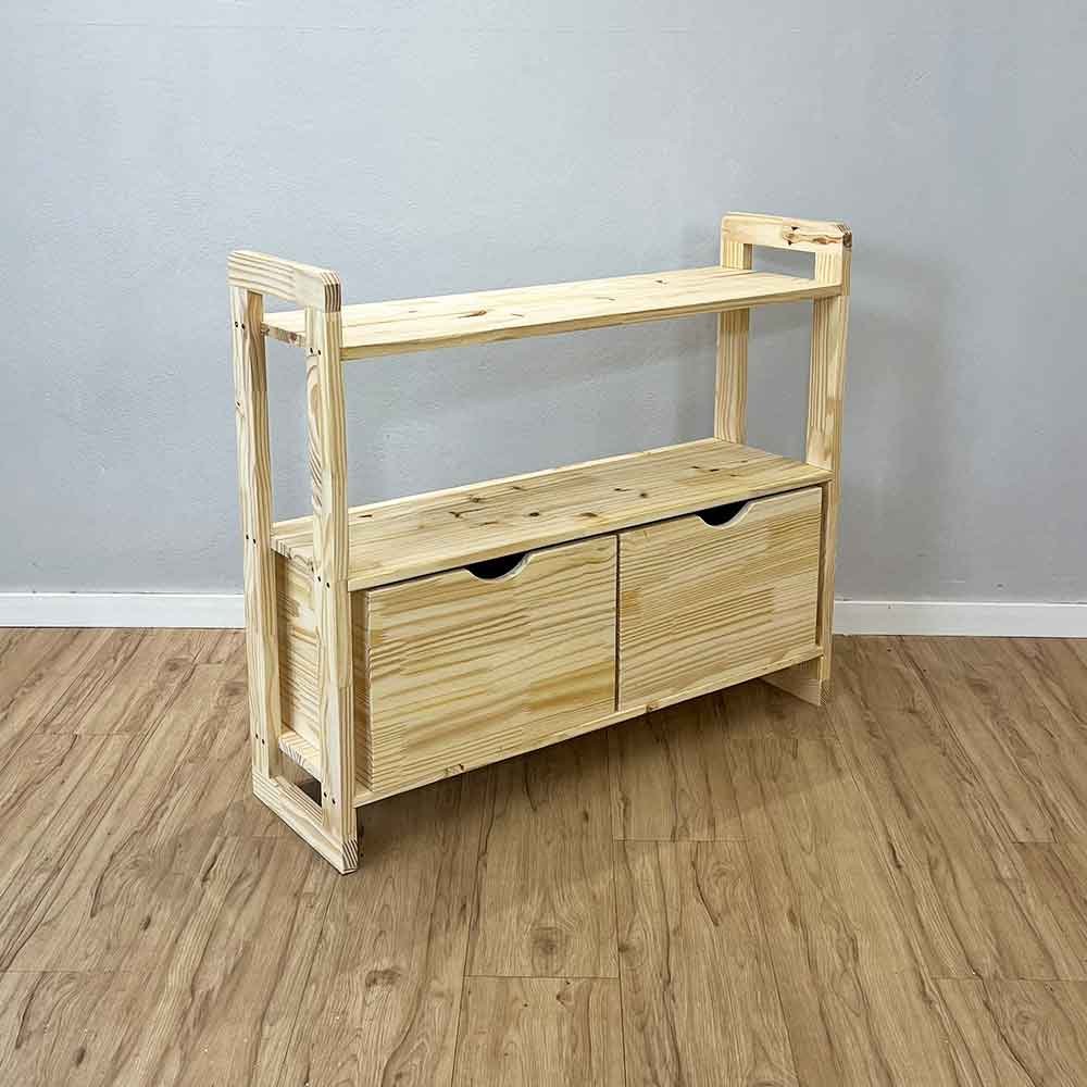 aparador de madeira pinus linea de 3 prateleiras ample com 2 gavetas natural3