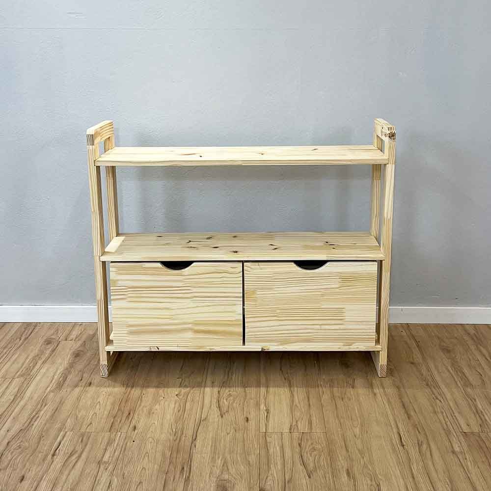 aparador de madeira pinus linea de 3 prateleiras ample com 2 gavetas natural4