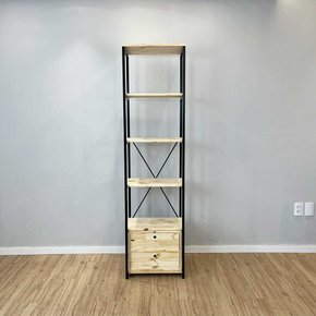 02 estante style de ferro e madeira slim 6 prateleiras industrial com 1 gaveteiro natural e preto