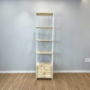 02 estante style de ferro e madeira slim 6 prateleiras industrial com 1 gaveteiro natural e branco