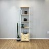06 estante style de ferro e madeira slim 6 prateleiras industrial com 1 gaveteiro natural e branco