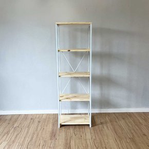 estante style de ferro e madeira slim 5 prateleiras industrial natural e branco frontal