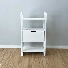 aparador de madeira pinus linea de 4 prateleiras slim com gaveta branco frontal