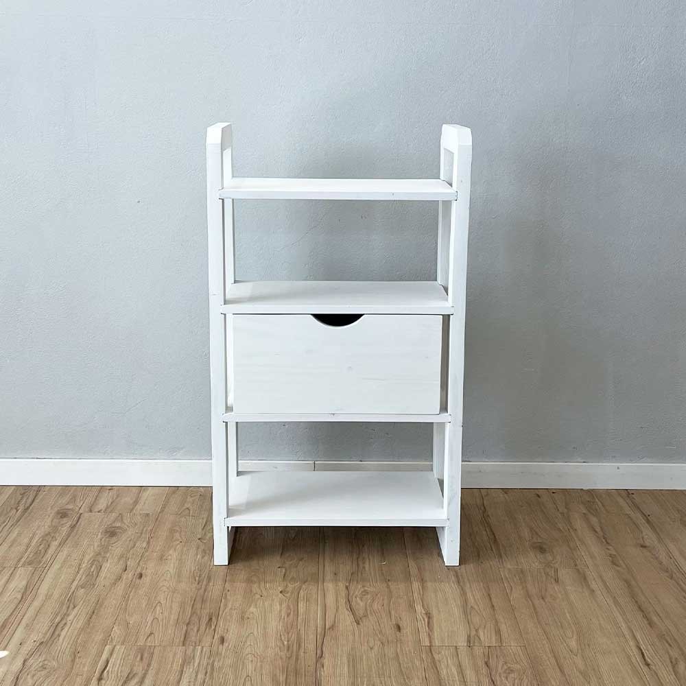 aparador de madeira pinus linea de 4 prateleiras slim com gaveta branco2