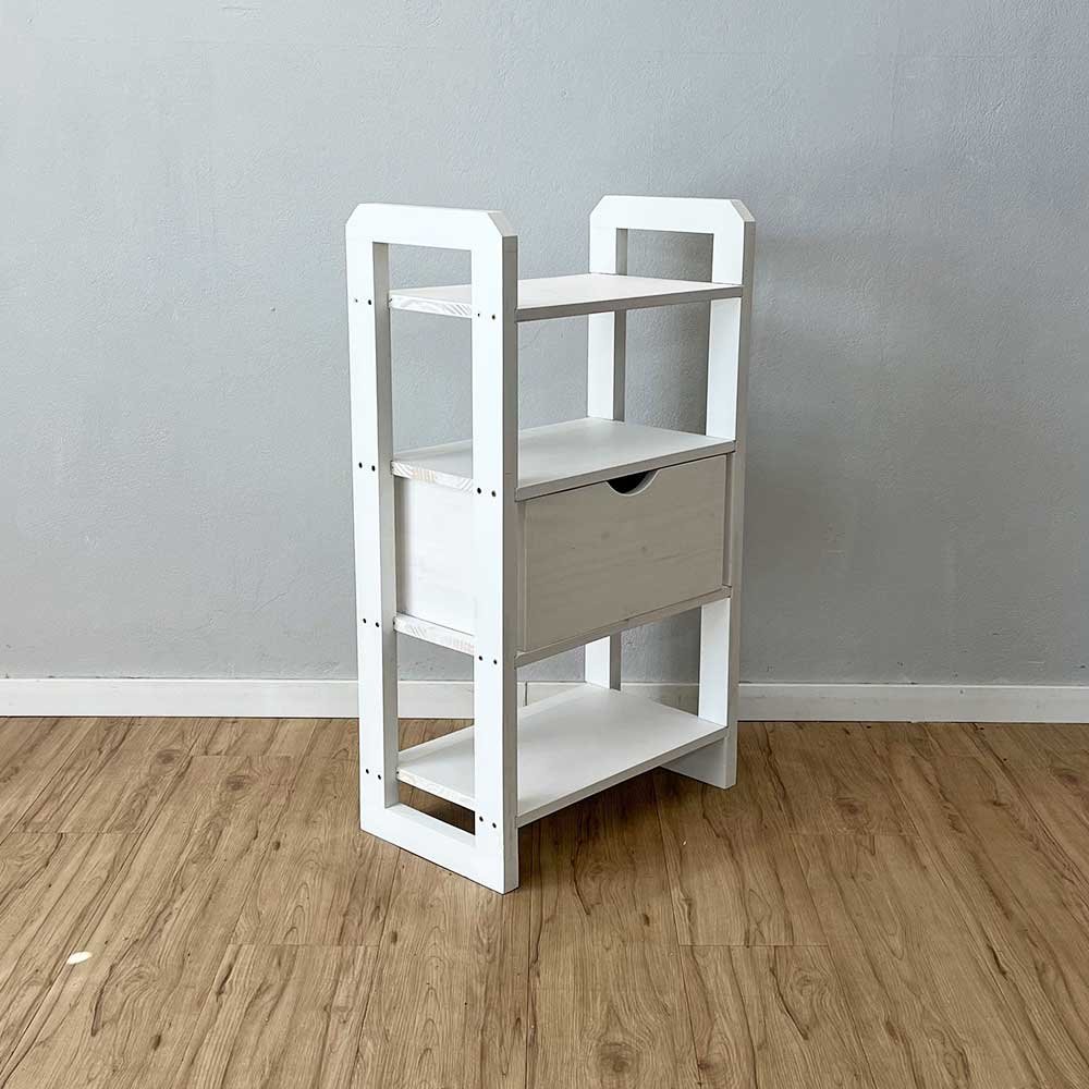 aparador de madeira pinus linea de 4 prateleiras slim com gaveta branco3