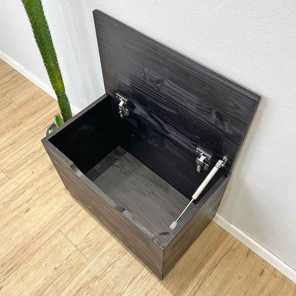 bau banco multiuso de madeira pinus pequeno preto9