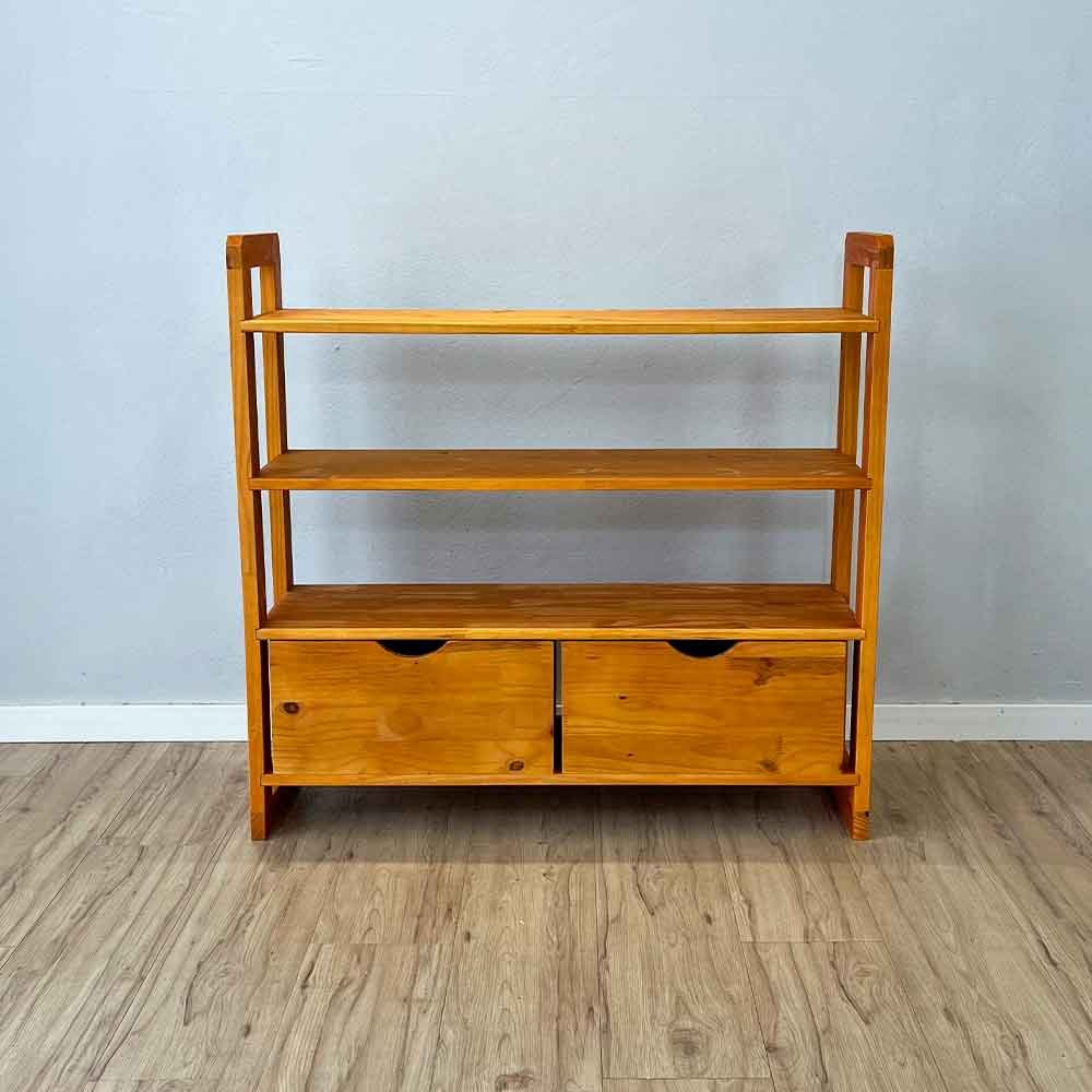 16 aparador de madeira pinus linea de 4 prateleiras ample com 2 gavetas carvalho