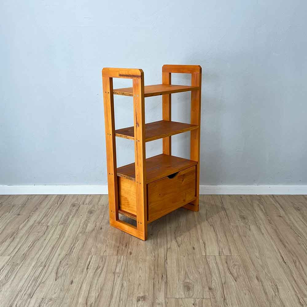 13 aparador de madeira pinus linea de 4 prateleiras slim com gaveta carvalho