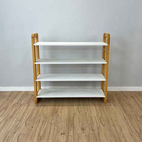 04 aparador de madeira pinus linea de 4 prateleiras ample branco e nozes