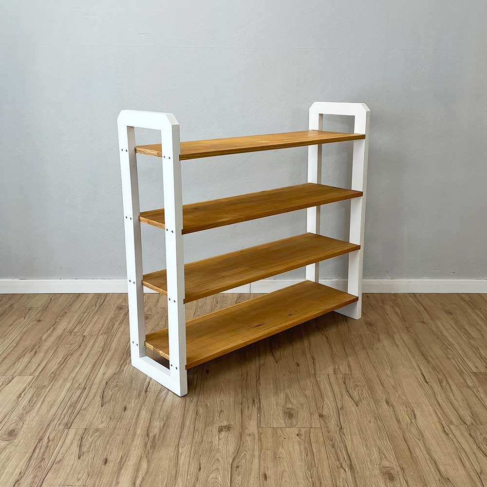 16 aparador de madeira pinus linea de 4 prateleiras ample nozes e branco