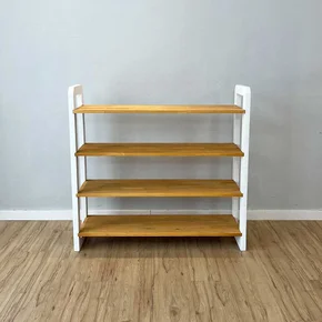 17 aparador de madeira pinus linea de 4 prateleiras ample nozes e branco