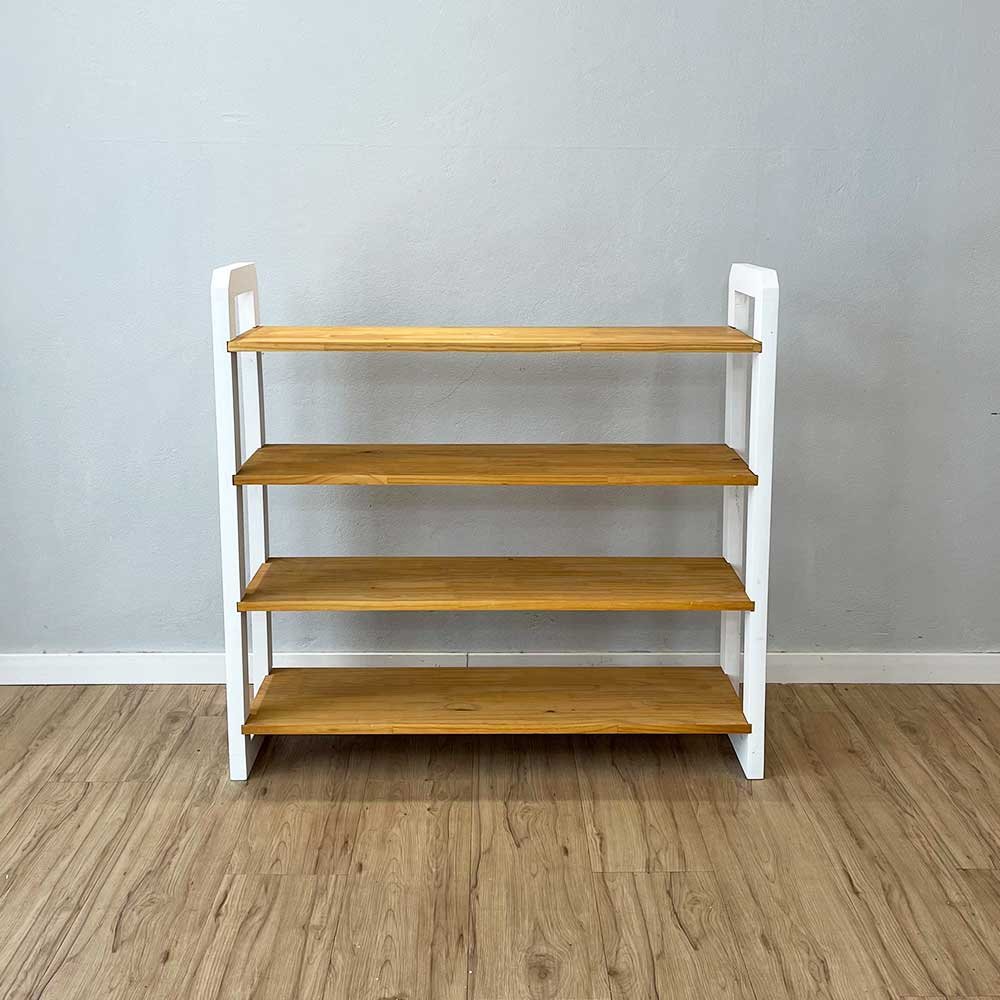 17 aparador de madeira pinus linea de 4 prateleiras ample nozes e branco