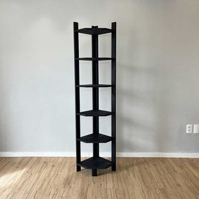 estante de canto para chao de madeira pinus 6 prateleiras linea preto6