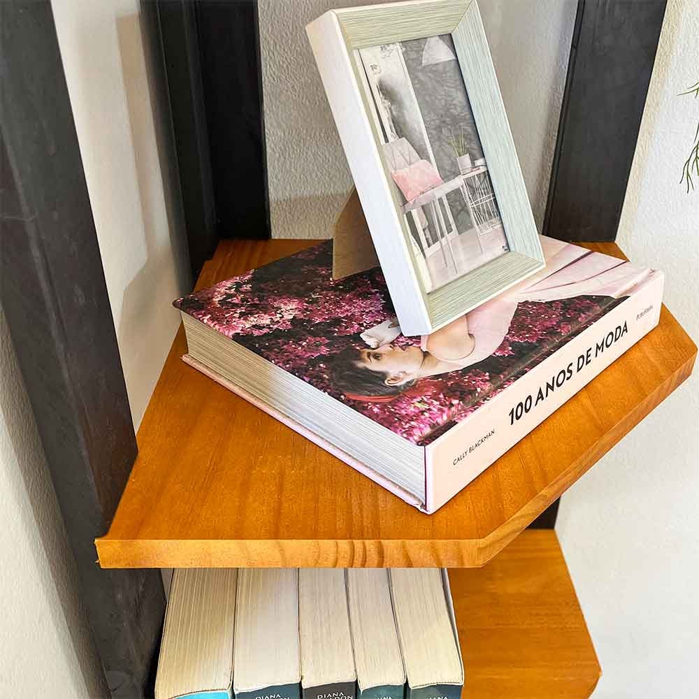 07 estante de canto para chao de madeira pinus 6 prateleiras linea carvalho e preto