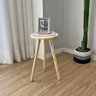 mesa lateral redonda com pe palito de madeira natural decorado frontal