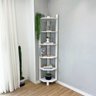estante de canto para chao de madeira pinus 6 prateleiras linea branco decorado frontal