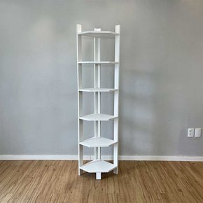 estante de canto para chao de madeira pinus 6 prateleiras linea branco frontal