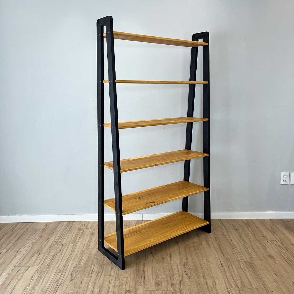 estante a 6 prateleiras de madeira pinus linea ample nozes e preto3
