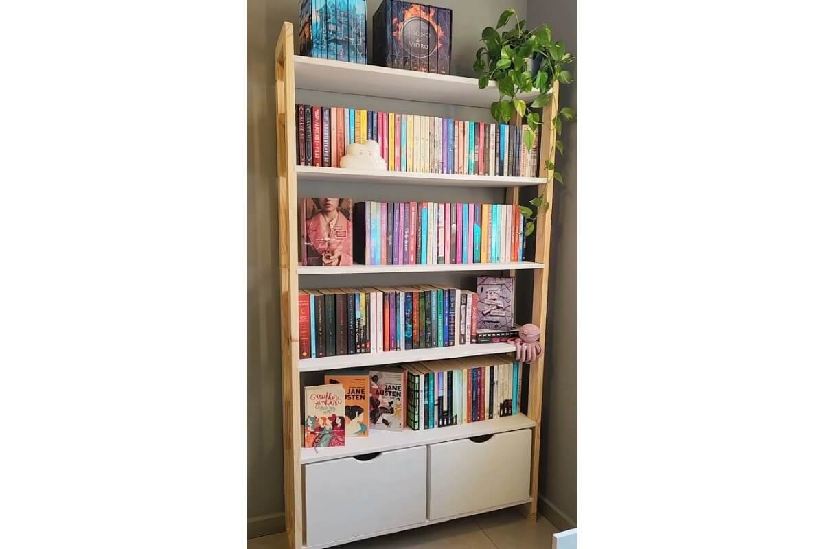estante de madeira com livros
