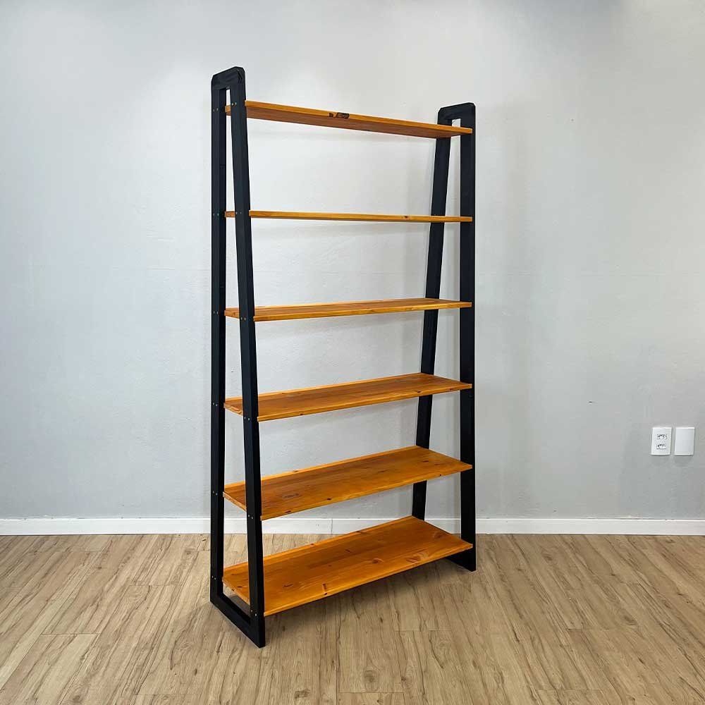 estante a 6 prateleiras de madeira pinus linea ample carvalho e preto5