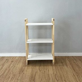 05 aparador de madeira pinus linea de 3 prateleiras slim branco e natural