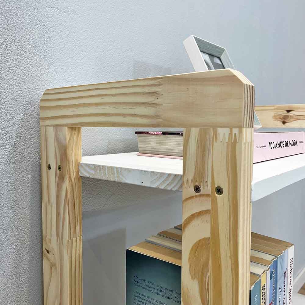 09 aparador de madeira pinus linea de 3 prateleiras slim branco e natural