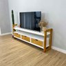 09 rack de tv de madeira pinus linea com 3 gavetas branco e nozes