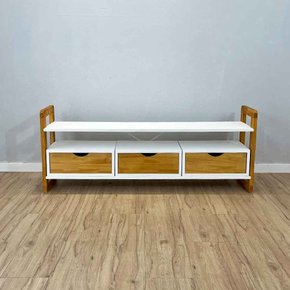 12 rack de tv de madeira pinus linea com 3 gavetas branco e nozes