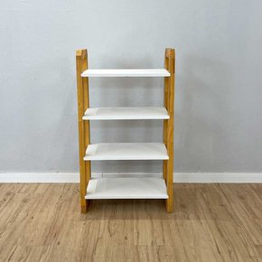 06 aparador de madeira pinus linea de 4 prateleiras slim branco e nozes