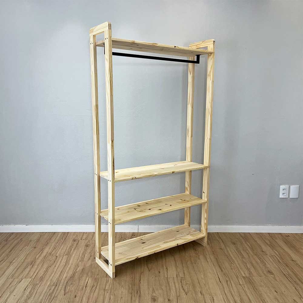 10 arara de roupas de madeira pinus linea ample natural