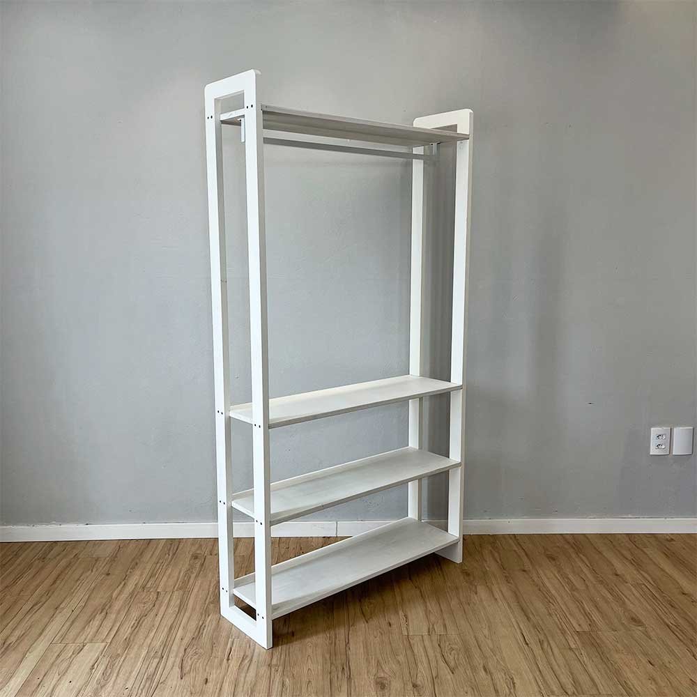 30 arara de roupas de madeira pinus linea ample branco