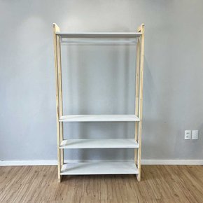 12 arara de roupas de madeira pinus linea ample branco e natural