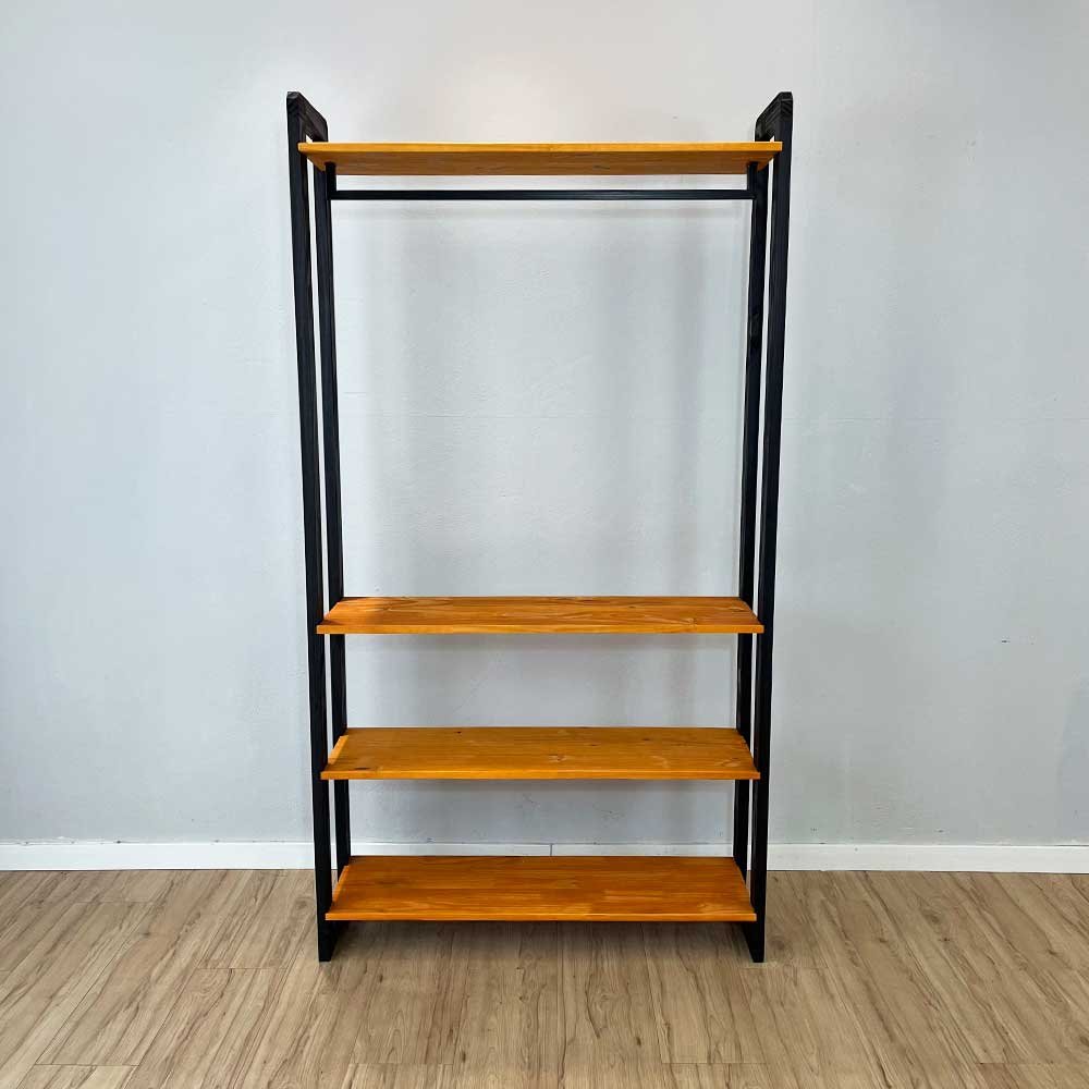 arara de roupas de madeira pinus linea ample carvalho e preto5