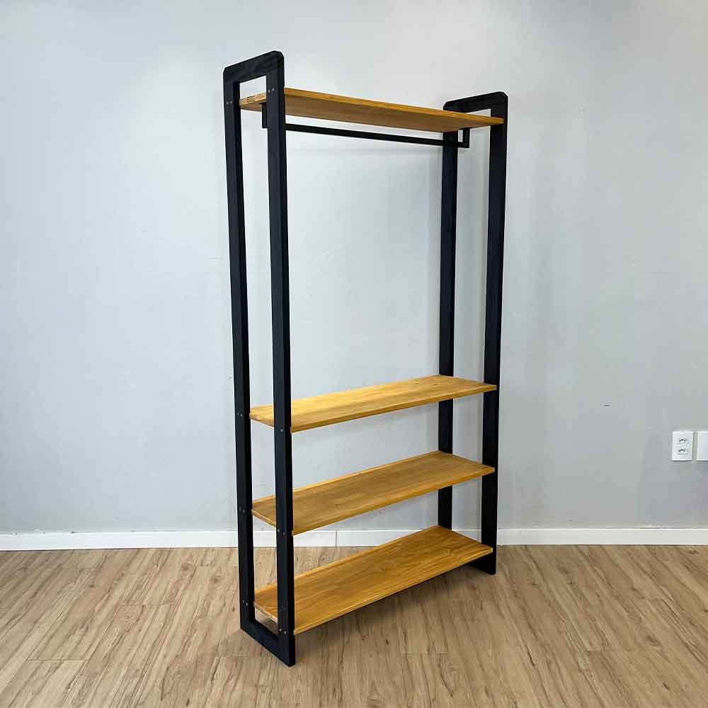 10 arara de roupas de madeira pinus linea ample nozes e preto