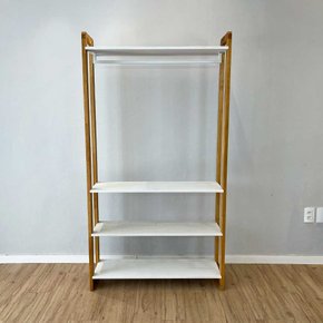 11 arara de roupas de madeira pinus linea ample branco e nozes