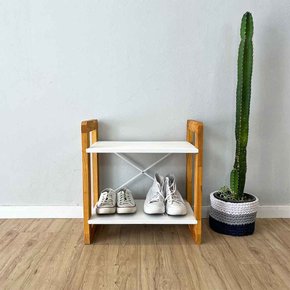 12 mesa lateral de madeira pinus linea branco e nozes