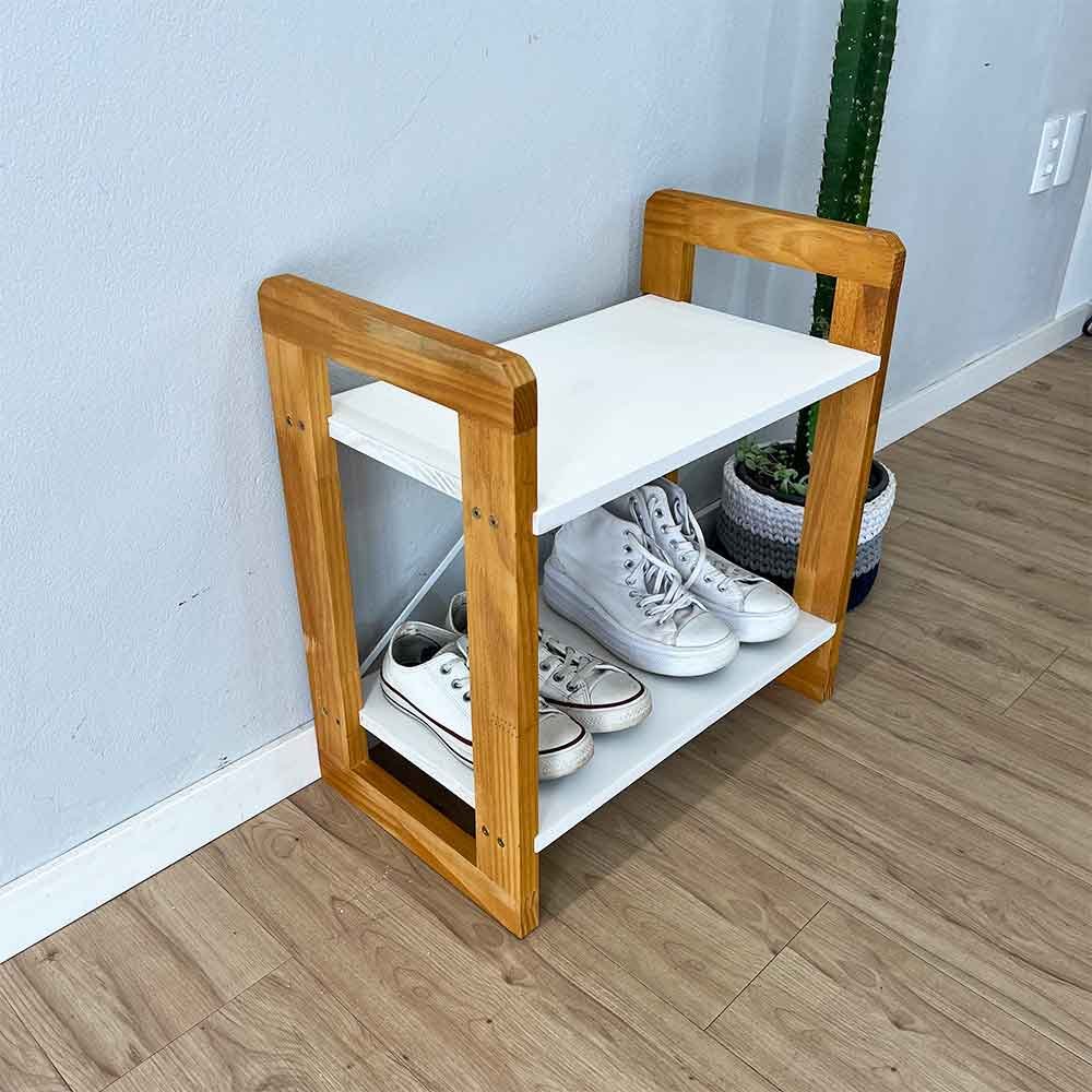 13 mesa lateral de madeira pinus linea branco e nozes