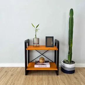 06 mesa lateral de madeira pinus linea carvalho e preto