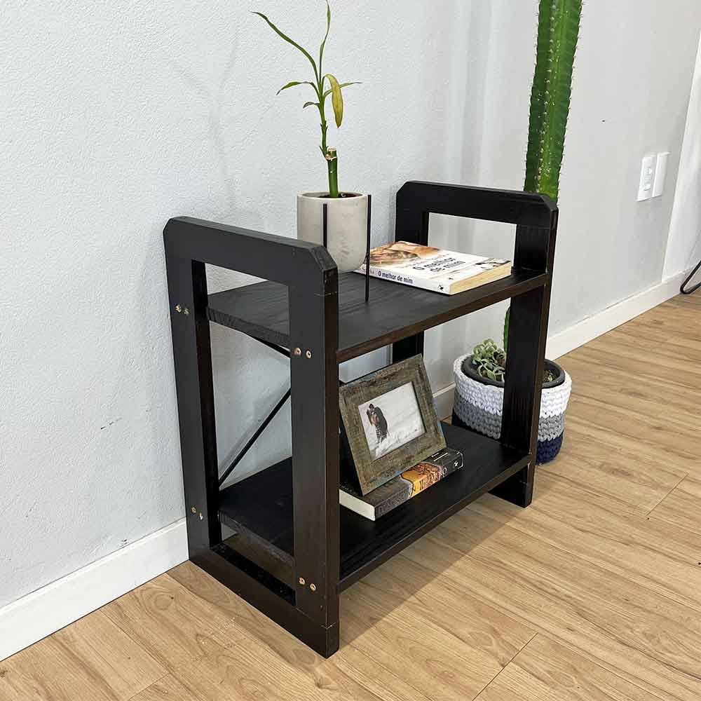 mesa lateral de madeira pinus linea preto