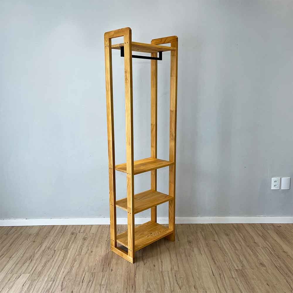 04 arara de roupas de madeira pinus linea slim nozes