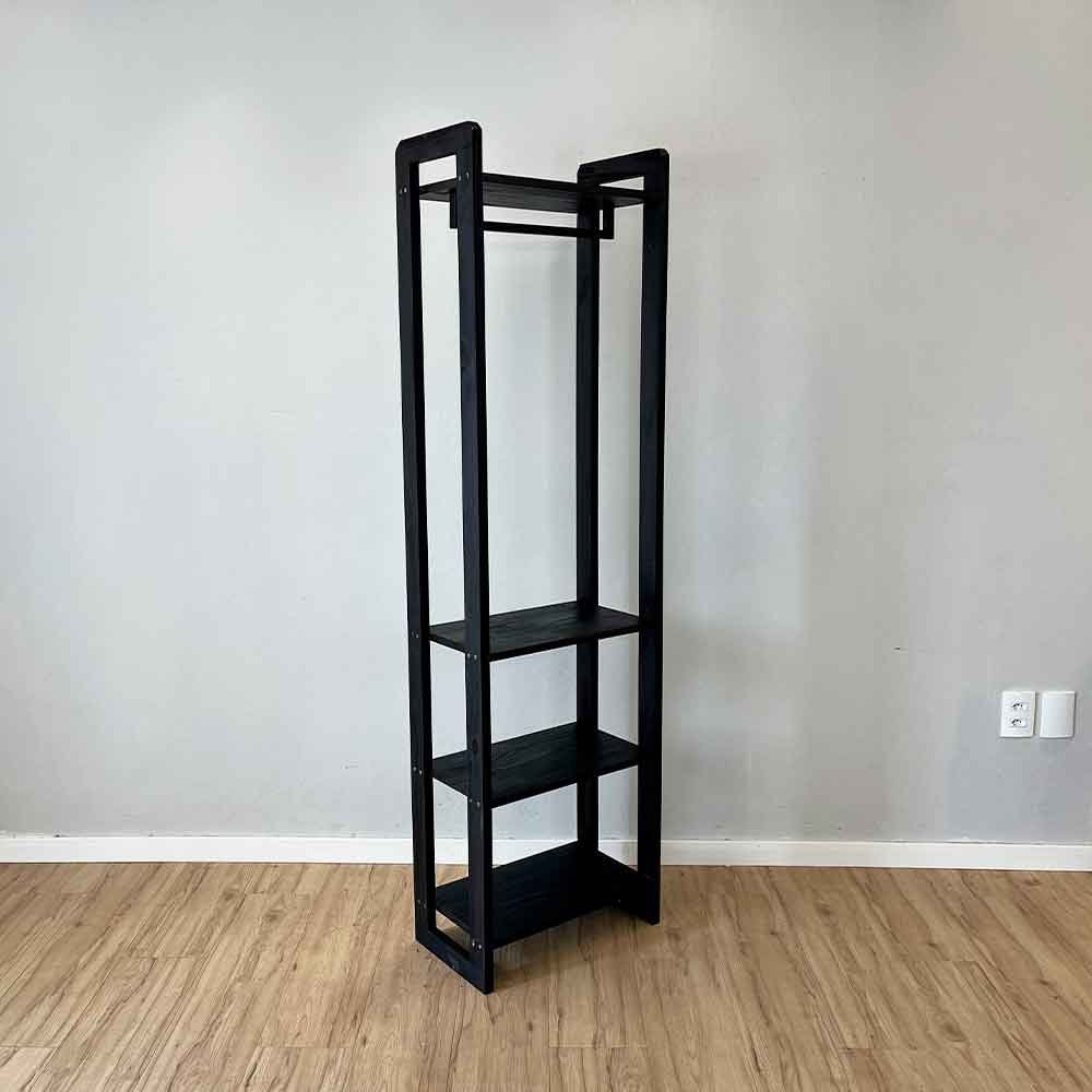 arara de roupas de madeira pinus linea slim preto2