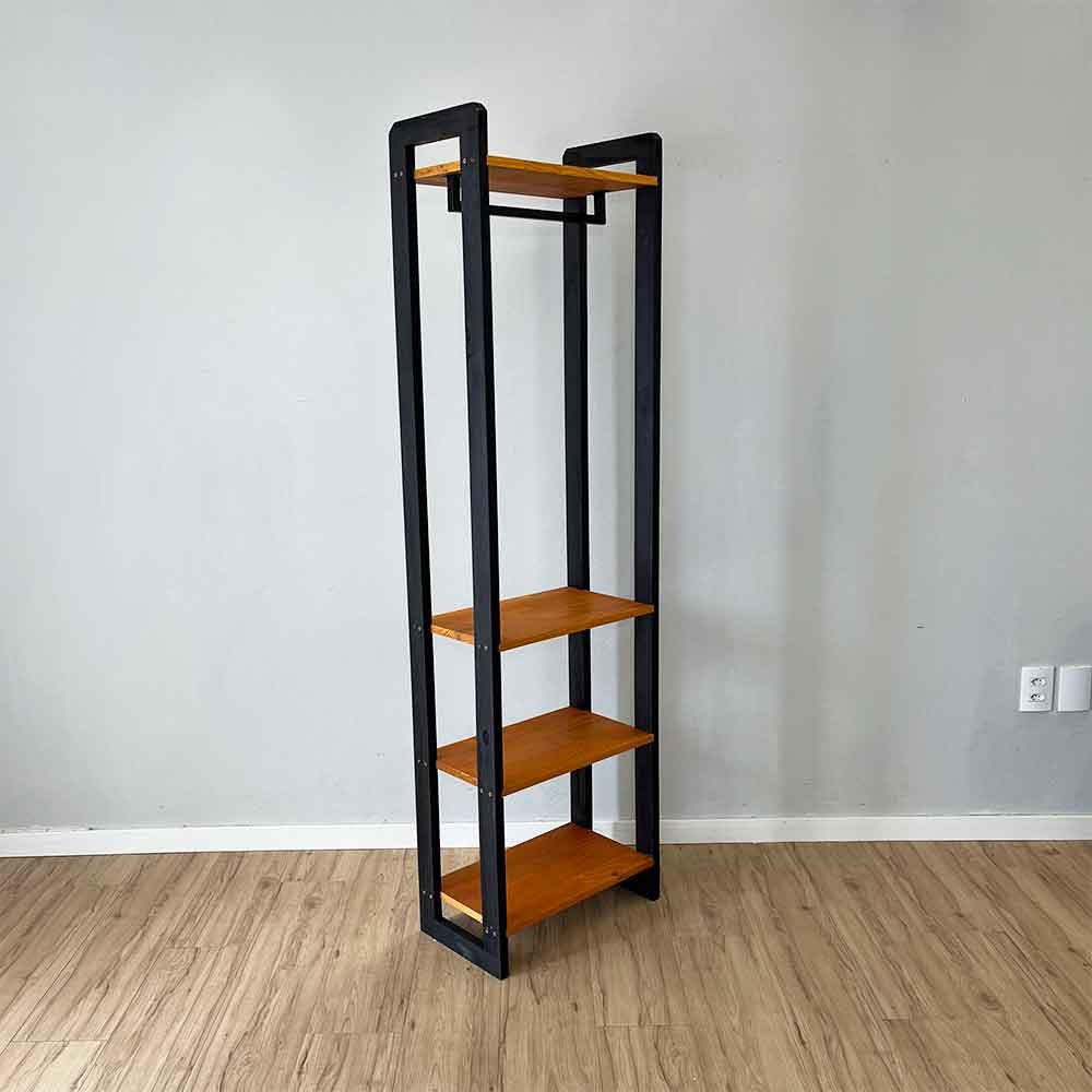 arara de roupas de madeira pinus linea slim carvalho e preto2