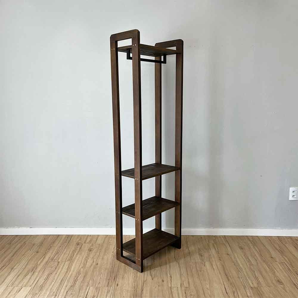 02 arara de roupas de madeira pinus linea slim tabaco