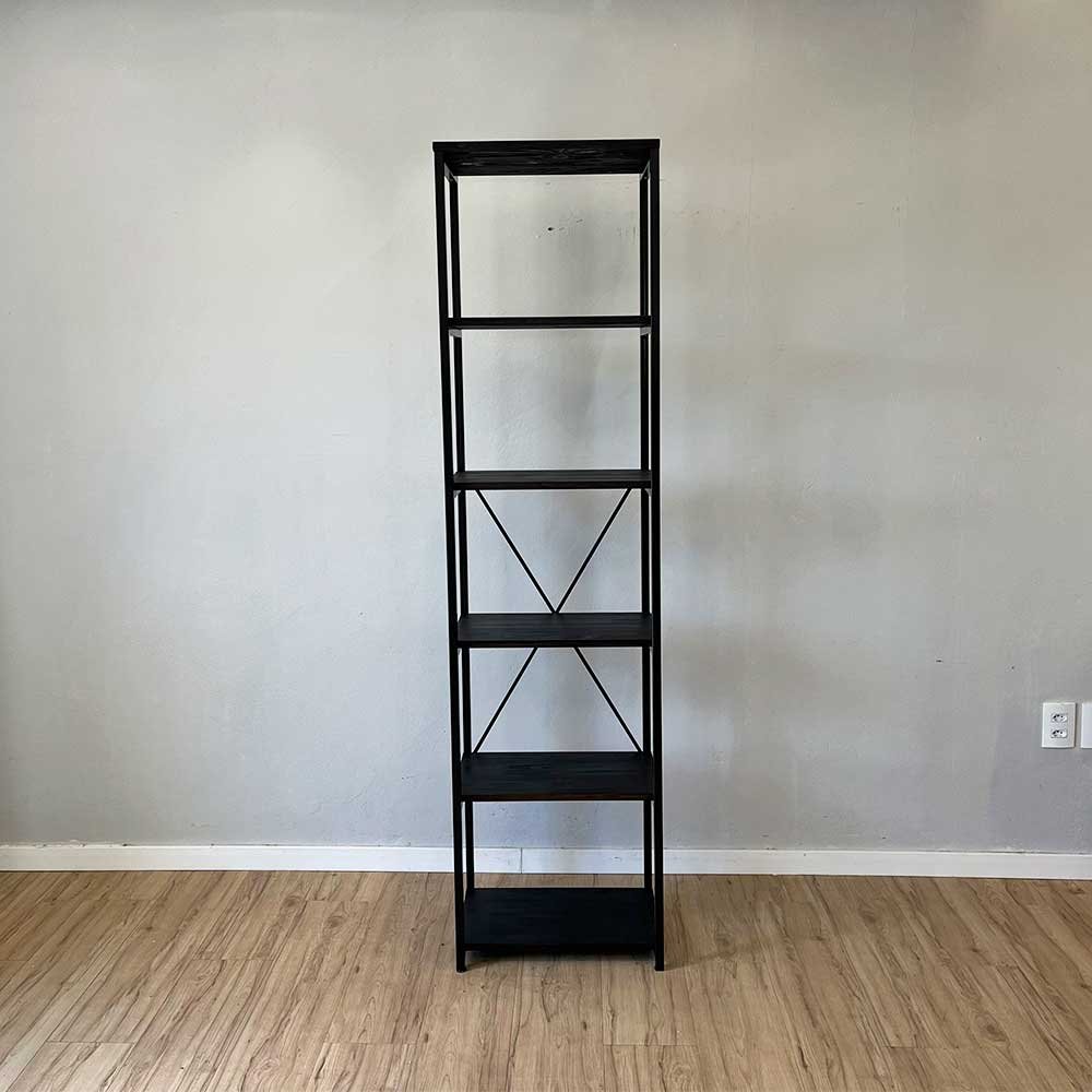 estante style de ferro e madeira slim 6 prateleiras industrial preto1