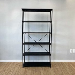 estante style de ferro e madeira ample 6 prateleiras industrial preto