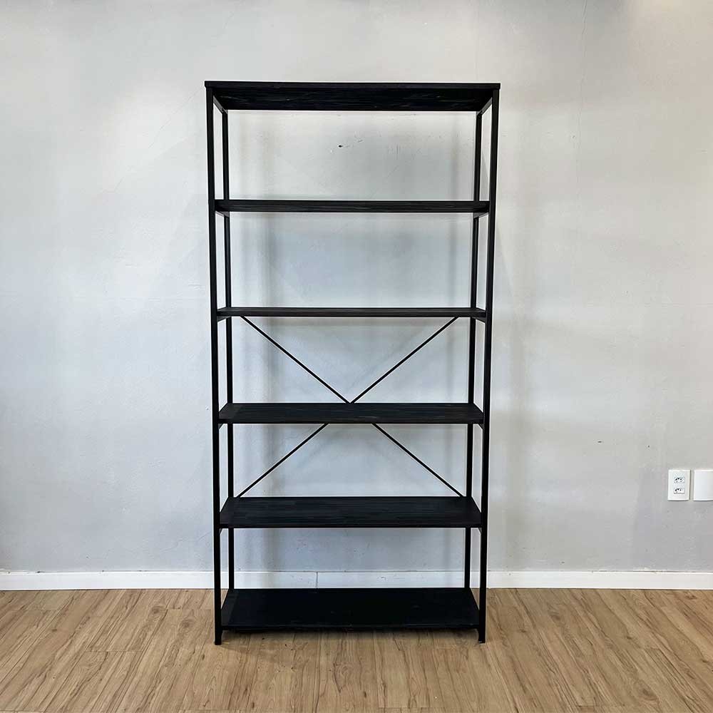 estante style de ferro e madeira ample 6 prateleiras industrial preto