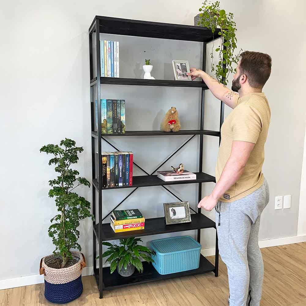 estante style de ferro e madeira ample 6 prateleiras industrial preto7