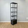 estante de ferro e madeira slim 6 prateleiras industrial com 1 gaveteiro style preto de lado
